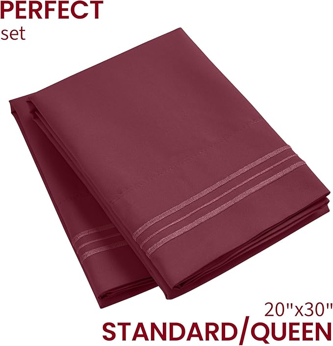 Mellanni Pillow Cases - Luxury, Extra Soft, Cooling Pillow Covers - 2 PC Iconic Collection Pillowcases - Envelope Closure (Standard/Queen 20" x 30", Burgundy)