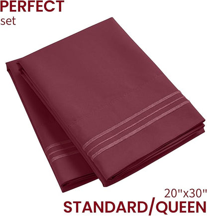 Mellanni Pillow Cases - Luxury, Extra Soft, Cooling Pillow Covers - 2 PC Iconic Collection Pillowcases - Envelope Closure (Standard/Queen 20" x 30", Burgundy)