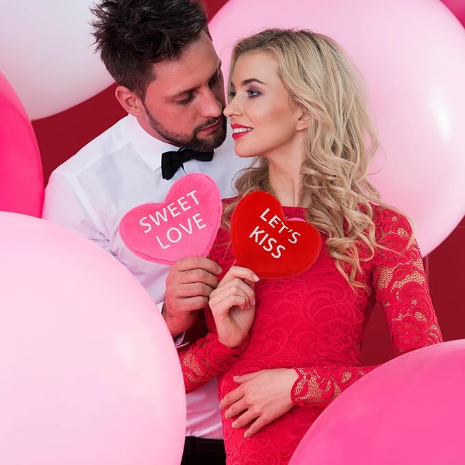 Kathfly 16 Pcs Valentine's Day Conversation Heart Plush Throw Pillows Candy Plush Conversation Hearts Valentines Stuffed Throw Pillow Decoration for Wedding Holiday Party Favors(White, Pink, Red)