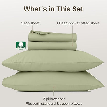 California Design Den Thick and Natural 100% Cotton Bedsheets Queen Size Bed Set - 1000 Thread Count Sheets Queen, Sateen, Deep Pockets, Durable Bedding Set - Sage Green