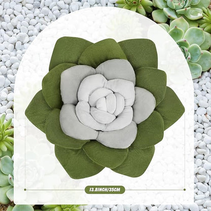 Flower Throw Pillow - 13.8" Plant Shaped Cushion, Soft Plush Decorative Pillow for Bedroom & Living Room, Unique Green Design, Home Decor Accen