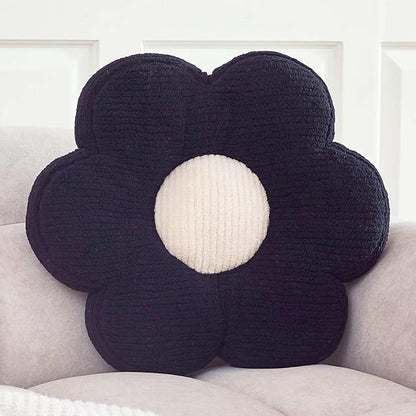Flower Pillow, Cute Daisy Decorative Pillow for Bed, Soft Home Decor Floor Seating Cushion (Black, 14.9 Inches)
