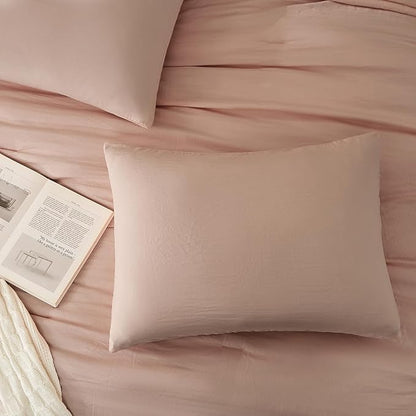 WRENSONGE Full Size Comforter Sets - 3 Pieces Dusty Pink Comforter Prewashed Soft Lightweight for All Seasons,Fluffy Down Alternative Comforter Full Size with 2 Pillow Shams