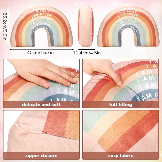 Menkxi Rainbow Throw Pillow Gift Boho Classroom Reading Corner Throw Pillow for Girls Kids Book Center Daily Affirmations Cushion Arch Shaped Motivational Home Bedroom Playroom(Classic)