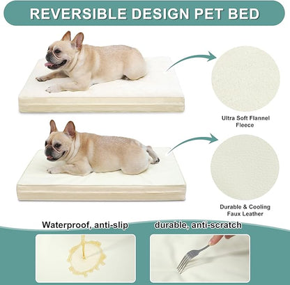 Vonabem Waterproof Small Dog Beds, Washable Crate Pad 24 inch, Orthopedic Foam Pet Bed with Removable Cover Reversible, Anti-Slip Puppy Kennel Pads, 23"x17", Beige