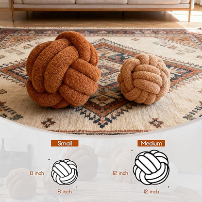 Knot Pillow Ball Plush - Decorative Throw Pillows for Bed Relieve Stress, Round Knot Cushion for Sofa Decor Pet Toy, Brown 12 inch