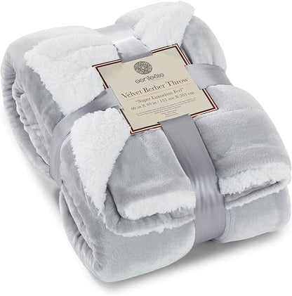 Genteele Sherpa Throw Blanket Super Soft Reversible Ultra Luxurious Plush Blanket, 60 x 80 inches, Silver/White