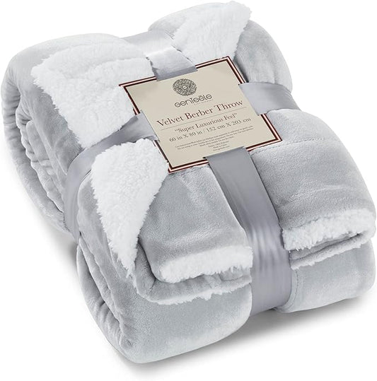 Genteele Sherpa Throw Blanket Super Soft Reversible Ultra Luxurious Plush Blanket, 60 x 80 inches, Silver/White
