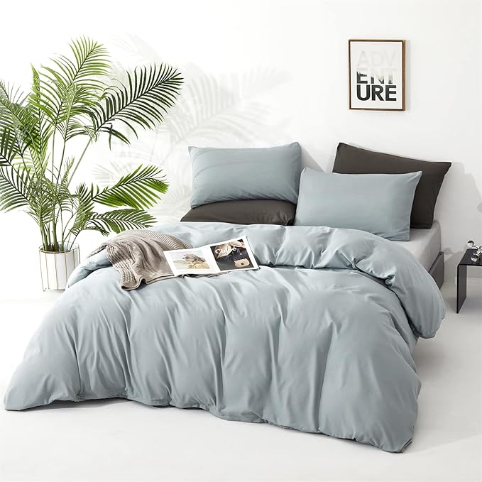 CLOTHKNOW Light Blue Full Size Comforter Sets Blue Bedding Comforter Sets Soft All Season Comforter with 2 Pillow Cases Women Men Bedding