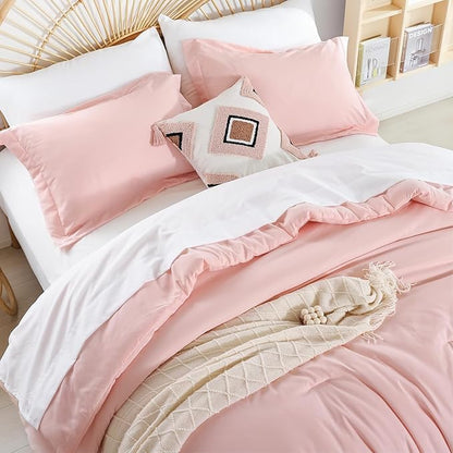 weigelia Queen Comforter Set Blush Pink Comforter Set 7 Pieces Comforters Queen Size Bedding Set with Flat Sheets, Fitted Sheet, Pillow Shams, Pillowcases for All Season