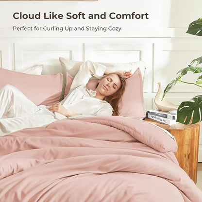 Litanika Comforters Twin XL Size Blush, 2 Pieces Lightweight Solid Bedding Set & Collections, All Season Fluffy Bed Set (68x92 Inches Comforter & 1 Pillowcase)