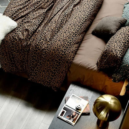 mixinni Animal Cheetah Comforter Set Full 3 Pieces Leopard Print Comforter Sexy Soft Fluffy Brown/Black Floral Printed Pattern Bed Set with 2 Pillowcases for All Season-Full Size