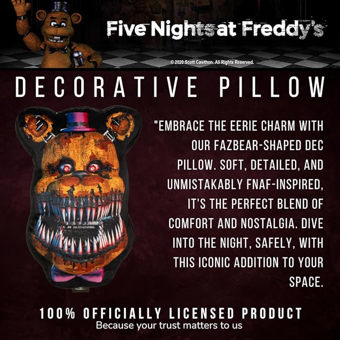 Franco Collectibles Super Soft Bedding Decorative Cushion Throw Pillow (Official Licensed Product), 15" Tall, Five Nights at Freddy's
