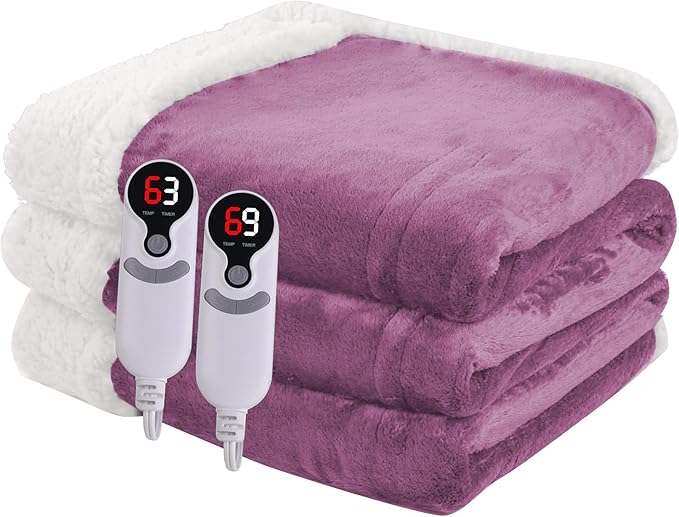 Heated Blanket Electric Blanket Queen Size 84''x90'' with 9 Heating Levels, 1-10 Hour Auto Shut Off, Machine Washable, Dual Controller Soft Warming Blanket for Couch, Bed, Office - Purple