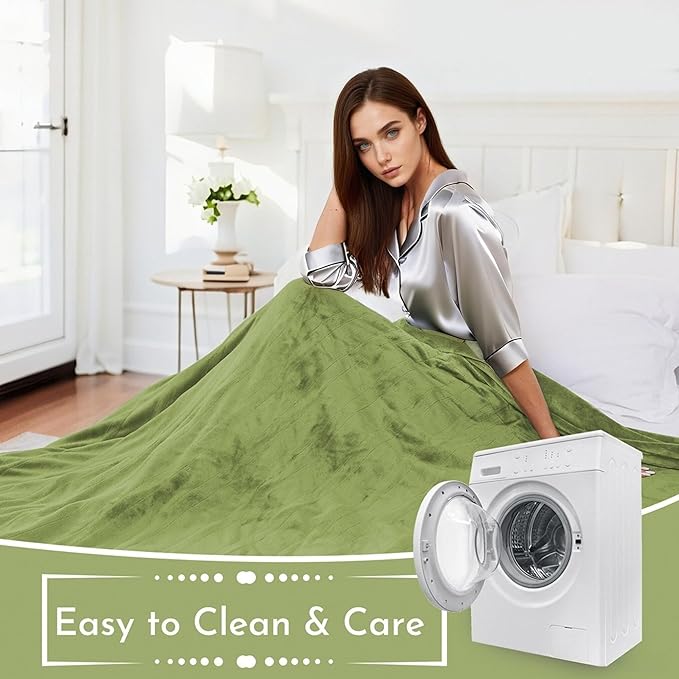 Electric Heated Blanket 84"x90" Queen Size Flannel Heated Blanket, Cozy & Warm for All Night, 4 Heat Settings & 10 Hours Auto Off, Machine Washable, Green