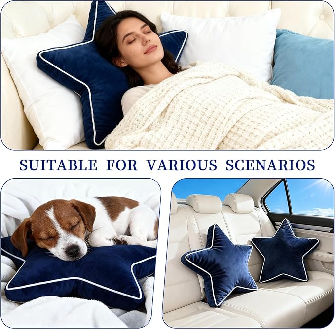 Star Pillow - Bedroom Décor Throw Pillows Navy Blue Decorative Pillow for Bed Couch