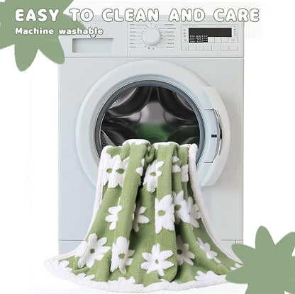 Luciphia Waterproof Pet Blanket for Medium Large Dogs Washable Fluffy Thick Jacquard Shag Fleece Warm Sherpa 3D Textured Flower Print for Cats Puppy Couch Protection (Green,67x57 inches)