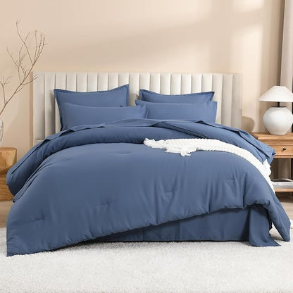 Litanika King Size Comforter Set Ocean Blue - 7 Pieces Bed in a Bag King Bedding Comforter Sets, Solid Lightweight Bed Set with Comforter, Sheets, Pillowcases & Shams