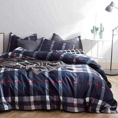 Houseri Navy Blue Plaid Comforter Set Full Dark Blue Buffalo Checkered Bedding Sets for Teen Boys Vintage Navy Grid Gingham Bed Sets Preppy Tartan Dorm Quilt Blanket Full