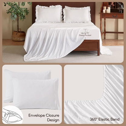 MR&HM White Comforter Set Full Size for Girls Women 7 Pieces, Shabby Chic Vintage Cottagecore Bed Sets Elegance Boho Bed in a Bag, Ultra-Soft & Fluffy Comforter for All Season
