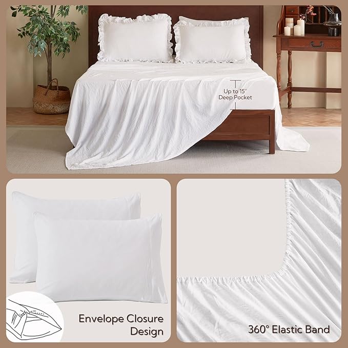 MR&HM California King Comforter Set White, Comforter Set 7 Pieces for Girls Women, Shabby Chic Vintage Cottagecore Bed Sets Elegance Boho Bed in a Bag, Ultra-Soft & Fluffy Comforter for All Season