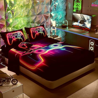 Namoxpa6 Pieces Gamer Comforter Sets for Boys Kids Teens,3D Pattern,Decorative 6 Piece Bedding Sets with Comforter,Flat Sheet,Fitted Sheet,Throw Pillow Cover,Pillow Shams,Queen Size