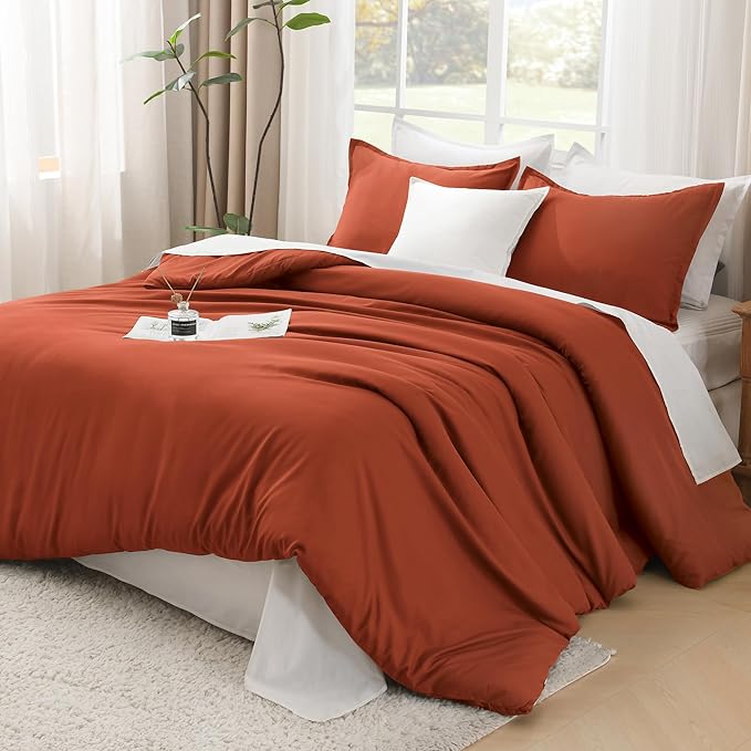 Litanika Burnt Orange Queen Size Bed Comforter Set, 3 Pieces Terracotta Fall Lightweight Solid Bedding Comforter Set, All Season Microfiber Down Alternative Comforter (1 Comforter, 2 Pillowcases)