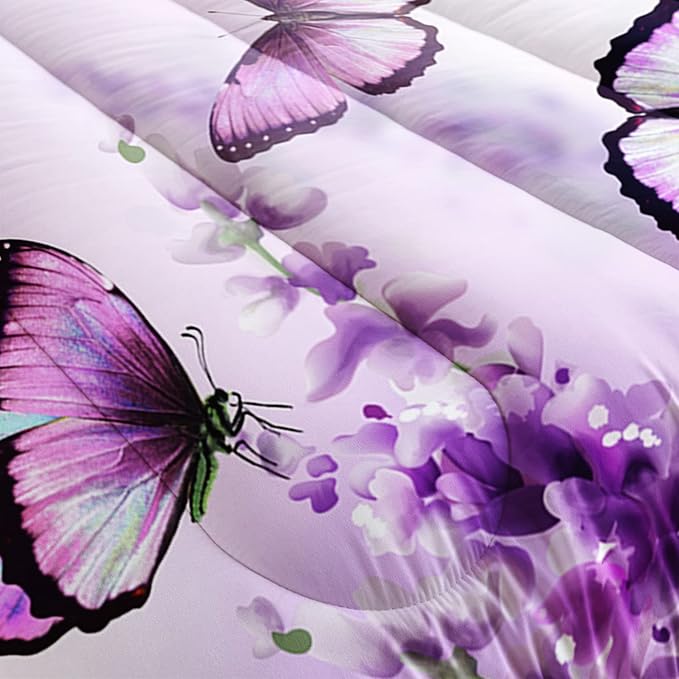 Lavender Butterfly Comforter Set for Girl Kid Adult Colorful Butterfly Pattern Bedding Set Aesthetics Butterflies Quilt Bed Set Full Size with 1 Comforter and 2 Pillowcases