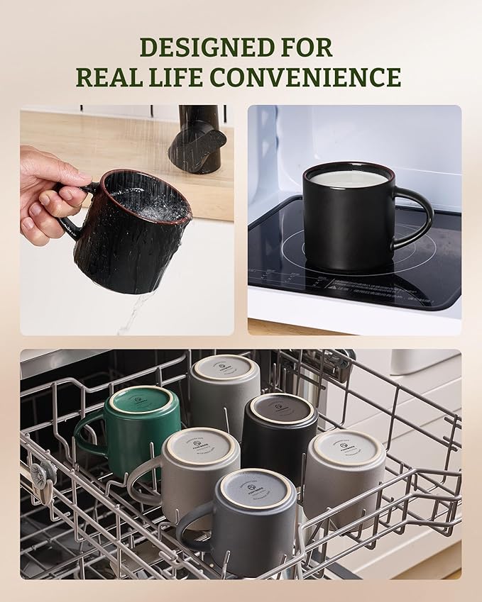 famiware Coffee Mugs Set of 4, Nebula 14oz Coffee Mugs, Ceramic Cup Set with Handle for Latte, Tea, Milk, Cappuccino, Cocoa, Matte Black