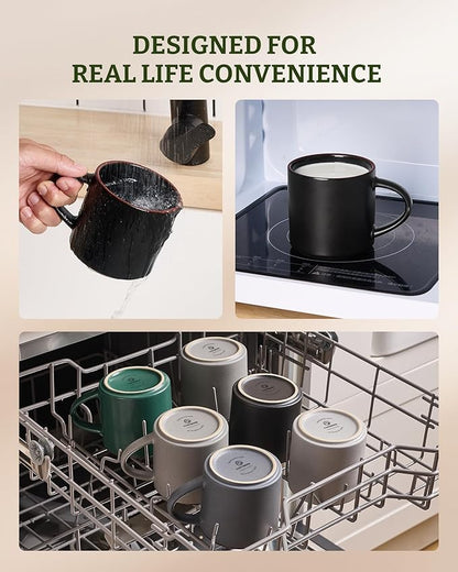 famiware Coffee Mugs Set of 4, Nebula 14oz Coffee Mugs, Ceramic Cup Set with Handle for Latte, Tea, Milk, Cappuccino, Cocoa, Matte Black