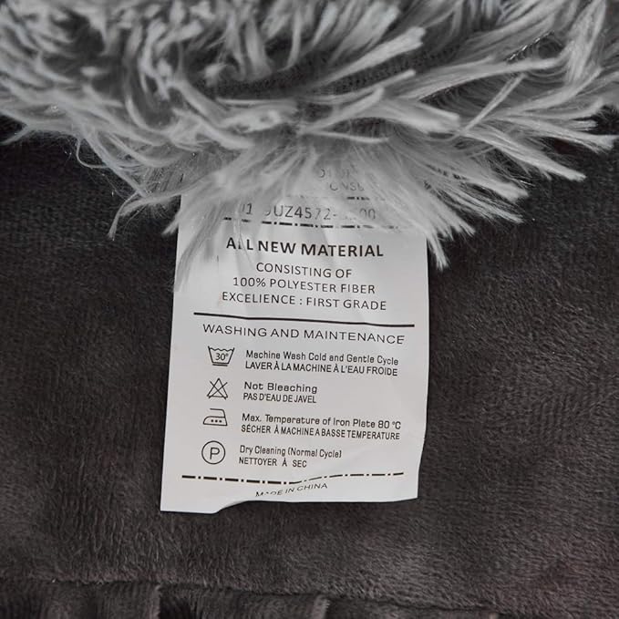 Flysheep Luxury Faux Fur Full/Queen Size Winter Comforter Set Shaggy Velvet Gray Long Hair, 3 Pieces Plush Flannel Sherpa Backing Reversible Soft Microfiber Super Warm Bedding Set for Holiday