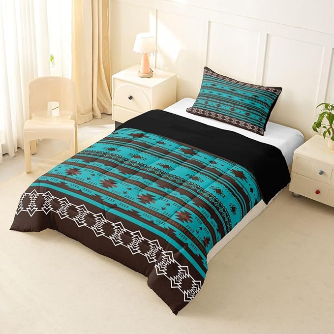 Erosebridal Southwestern Comforter Set Twin Bohemian Geometric Quilt,Ethnic Tribal Arrow Bedding Western Duvet Insert,Country Decor Room for Bedroom Green Brown, Multi 39
