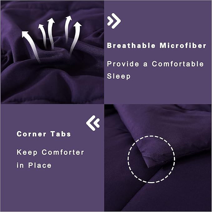 DOWNCOOL Queen Comforter Set -All Season Bedding Comforters Sets with 2 Pillow Cases-3 Pieces Bedding Sets Queen -Down Alternative Purple Queen Size Comforter Sets(88"x92")