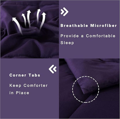 DOWNCOOL Queen Comforter Set -All Season Bedding Comforters Sets with 2 Pillow Cases-3 Pieces Bedding Sets Queen -Down Alternative Purple Queen Size Comforter Sets(88"x92")