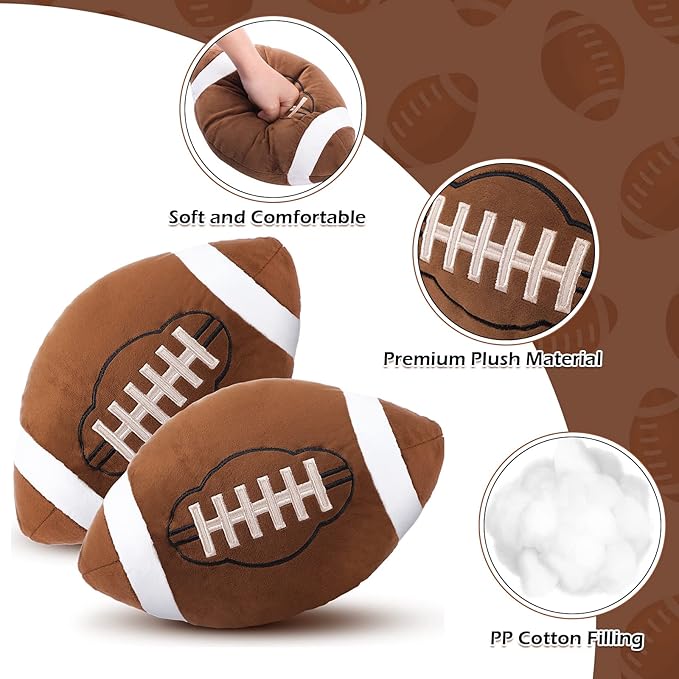 HyDren 2 Pcs Football Plush Pillows - 12" Soft Fluffy Football Pillows Stuffed Footballs Throw Pillow Sports Ball Throw Pillow for Kids Boys Girls Bedroom Nursery Room Decoration Birthday Party Gift
