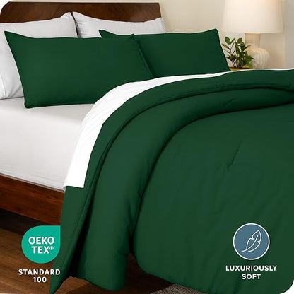 Bare Home Comforter Set - King Size - Ultra-Soft - Goose Down Alternative - Premium 1800 Series - All Season Warmth Comforter (King, Forest Green)