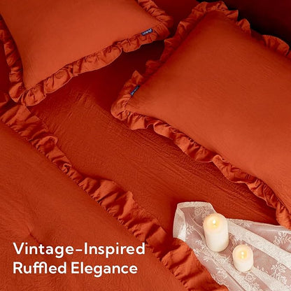 MR&HM California King Comforter Set Terracotta, Comforter Set 7 Pieces for Girls Women, Shabby Chic Vintage Cottagecore Bed Sets Boho Bed in a Bag, Ultra-Soft & Fluffy Comforter for All Season