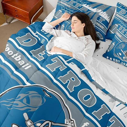 Feelyou Football 7 Pieces Comforter Sets Queen Size Kids Rugby Sports Bedding Set for Boys Kids Teen Sports Theme Football City Bed in a Bag with Comforter, Sheets, Pillowcases & Cushion Cover