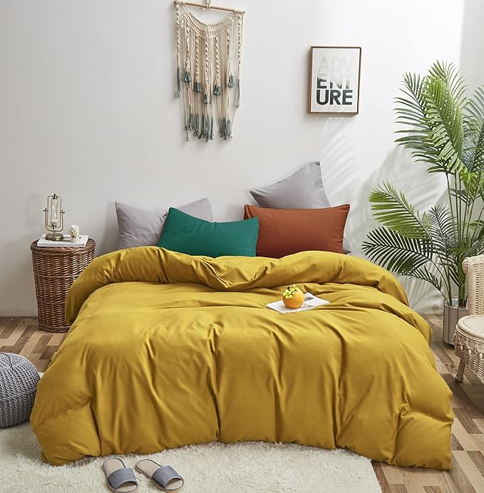 Luxlovery Mustard Yellow Comforter Set Full Modern Bright Yellow Bedding Comforter Set Full Soft Cozy Breathable Quilts for Adults Teens Kids