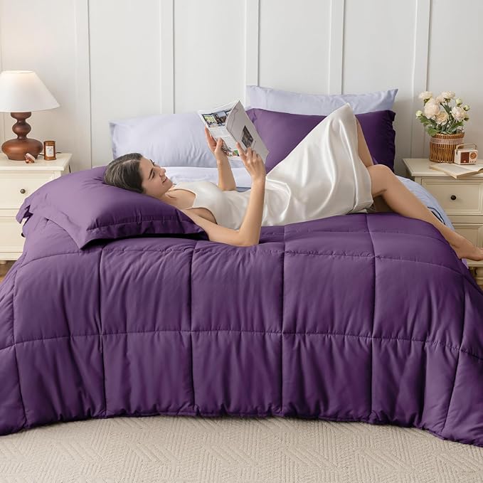 JOLLYVOGUE King Comforter Set, Ultra-Soft Bed in a Bag King Size 7 Pieces, Oeko-TEX Certified Bedding Set with Down Alternative Comforter, Sheets, Pillowcases & Shams, Purple & Lavender