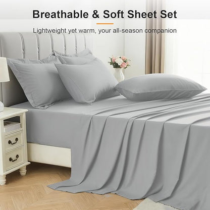 Queen Comforter Set 7 Piece - Soft Bed in a Bag Queen Size Comforter Sets, Cozy Luxury Bedding Sets with All Season Comforter, Flat Sheet, Fitted Sheet,2 Pillowcases & 2 Shams, Light Gray