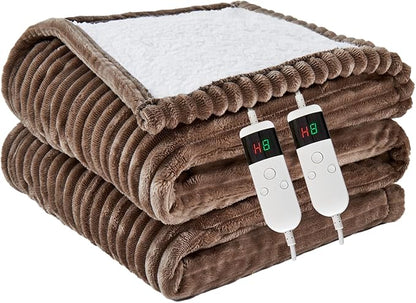 Heated Blanket Electric Queen, Soft Flannel Heating Blanket with 8 Hours Auto Off 10 Fast Heating Levels Machine Washable Sherpa Heated Blanket with Overheating Protection