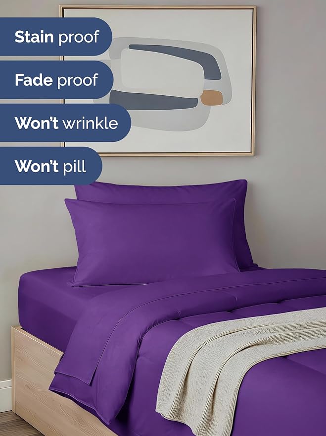 Twin XL Comforter Set - 5 Piece Bed in a Bag Twin XL Size Bed Set - Down Alternative Comforter, Flat Sheet, Fitted Sheet, Pillowcase & Sham for All Seasons - Ultra Soft, Comfy & Breathable - Purple