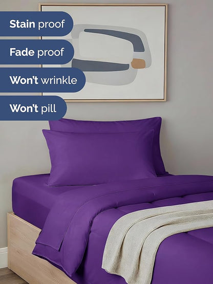 Twin XL Comforter Set - 5 Piece Bed in a Bag Twin XL Size Bed Set - Down Alternative Comforter, Flat Sheet, Fitted Sheet, Pillowcase & Sham for All Seasons - Ultra Soft, Comfy & Breathable - Purple