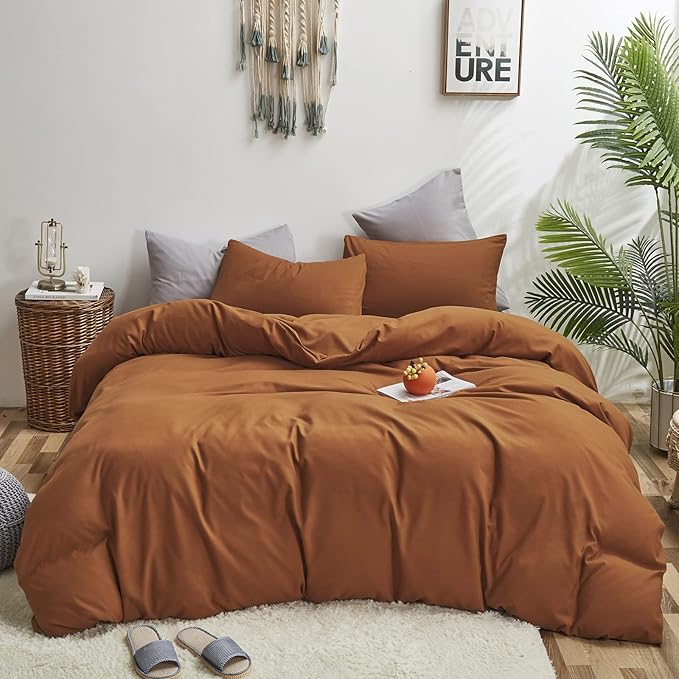 KAREVER Pumpkin Color Comforter Sets Solid Rust Color Bedding Set Twin 3 PCs Cinnamon Comforter Sets for Women Girls Breathable Soft Pumpkin Bedroom Collection Solid Pumpkin Color Adults Bedding