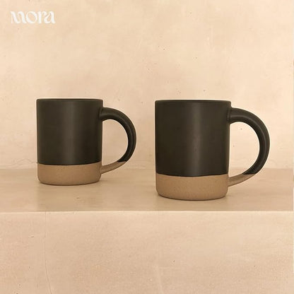 MORA Medium Mugs Set of 4, 16oz Ceramic Pottery Latte Mugs/Coffee Cups - Microwave and Dishwasher Safe - Liquorice