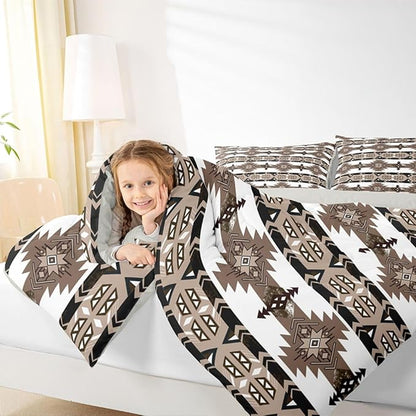 Erosebridal Western Decor,Vintage Exotic Indian Geometric Bedding Set Boho Comforter King,Ethnic Tribal Arrow Quilt Aztec Duvet Insert,Western Home Decor Rustic Farmhouse Bedroom Brown,Multi 17