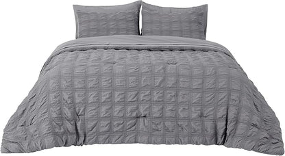 Bedsure Bed in a Bag Full - 7 Pieces Plaid Seersucker Bedding Comforter Sets, Soft Lightweight Grey Boho Bed Set with Comforters Full Size, Sheets, Pillowcases & Shams
