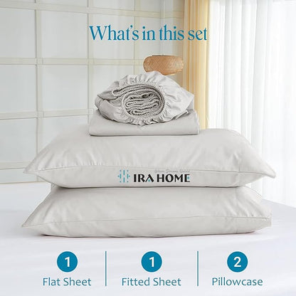 100% Egyptian Cotton King Size Bed Sheets, 600 Thread Count Luxury Bedding, Long Staple Cotton, 4 Piece Set - 1 Fitted Sheet, 1 Flat Sheet & 2 Pillowcases, Fits Upto 16" Mattress - Light Grey