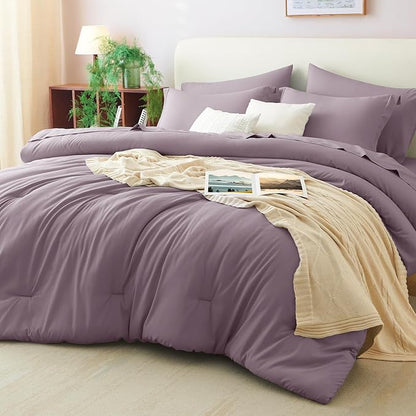 CozyLux King Size Comforter Set Dusty Purple, 7 Pieces Bed in a Bag King Comforter Set with Sheets, Bedding Set with Down Alternative Comforter, Fitted Sheet, Flat Sheet, Pillow Shams and Pillowcases